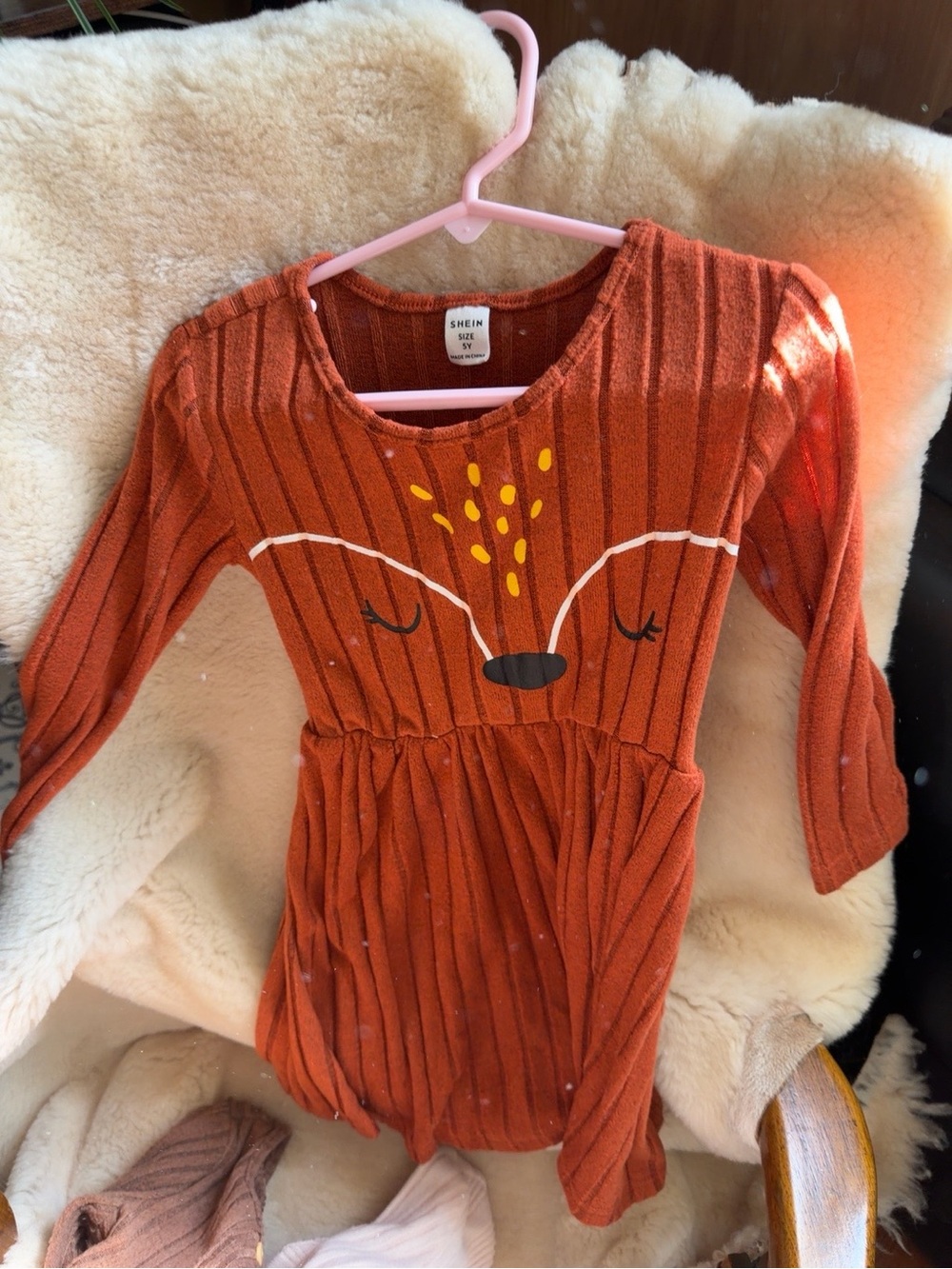 SHEIN Girls 4T 5T Fall Dress Bundle Ribbed Knit Deer Brown Cream 3 Pieces